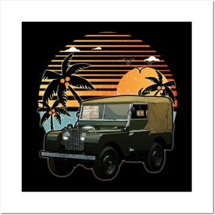 Land Rover Defender 1948 car sunset Posters and Art